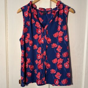 Navy and Red Floral Blouse